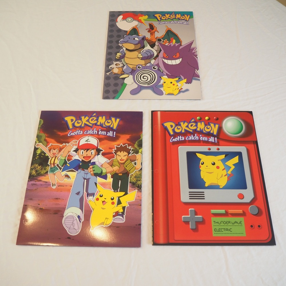 Vintage 1999 Pokemon Lot of 3 School Folders 3 Hole Unpunched 2 Pocket EUC